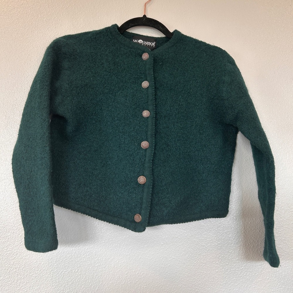 Sag Harbor Petite Vintage‎ 100% Wool Cardigan Forest Green Women's Size Small